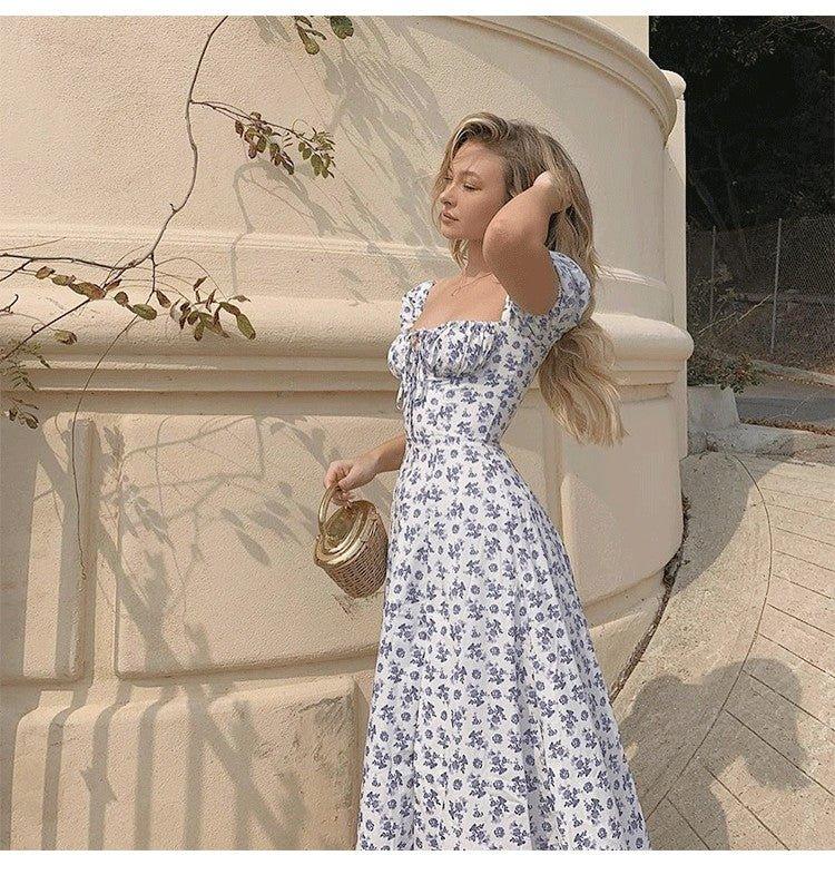 Vestido midi floral con mangas abullonadas Lena