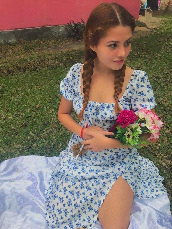 Vestido midi floral con mangas abullonadas Lena