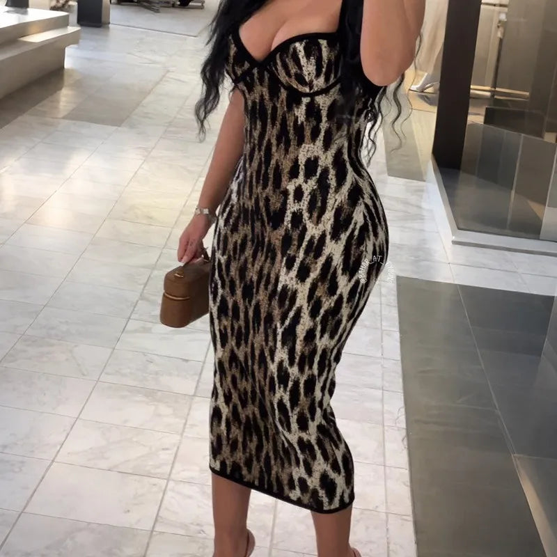 Vestido midi halter de leopardo Kira