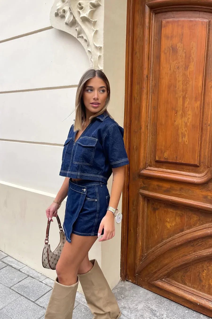 Conjunto de top corto y falda pantalón Leslie