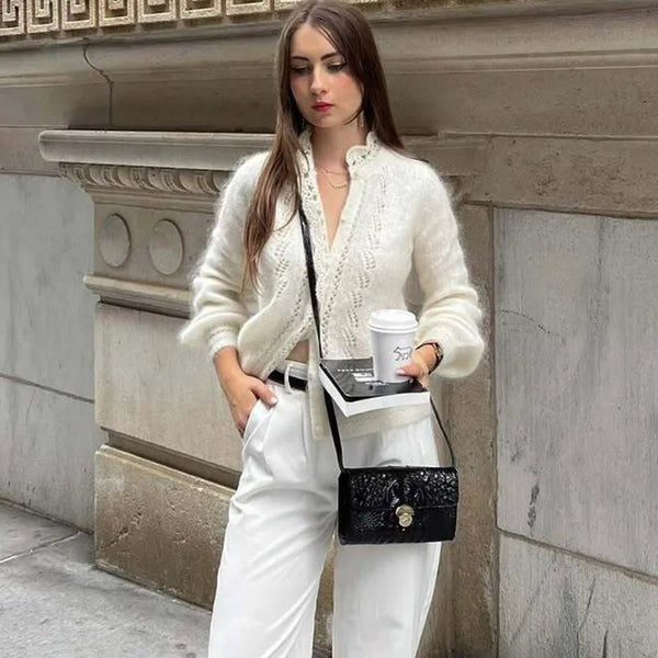 Cárdigan Lia blanco de punto con encaje
