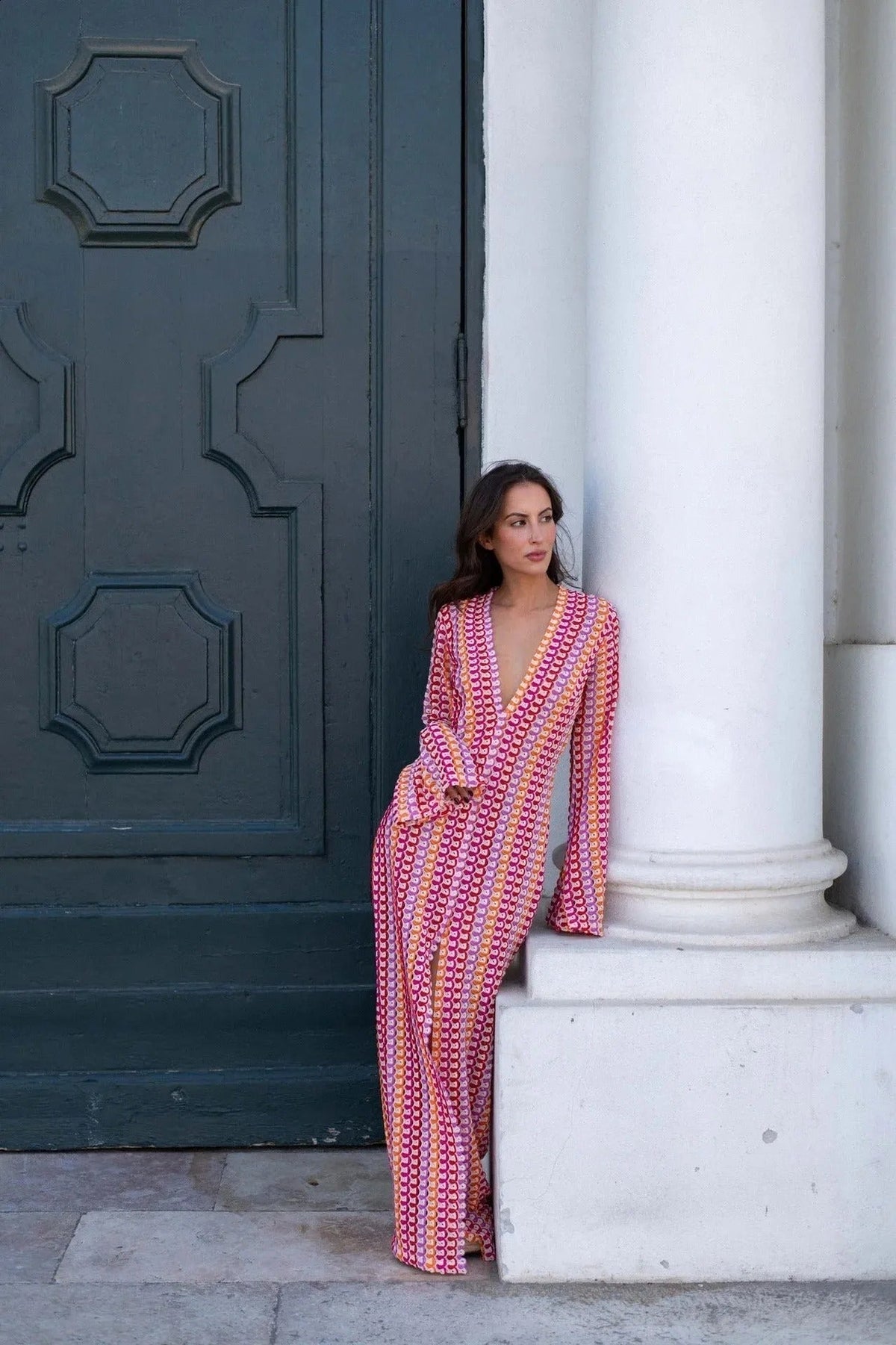 Maxivestido de crochet a rayas Lieke