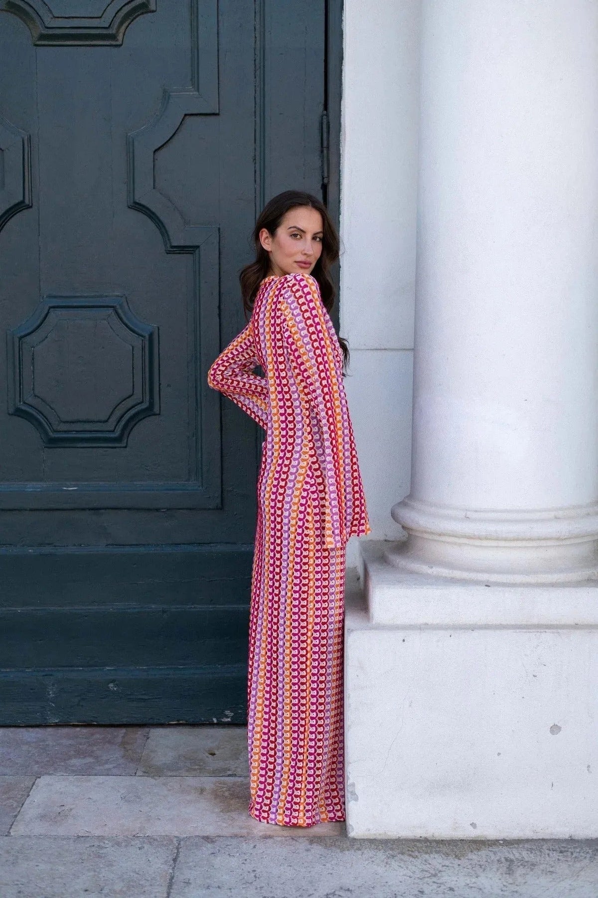 Maxivestido de crochet a rayas Lieke
