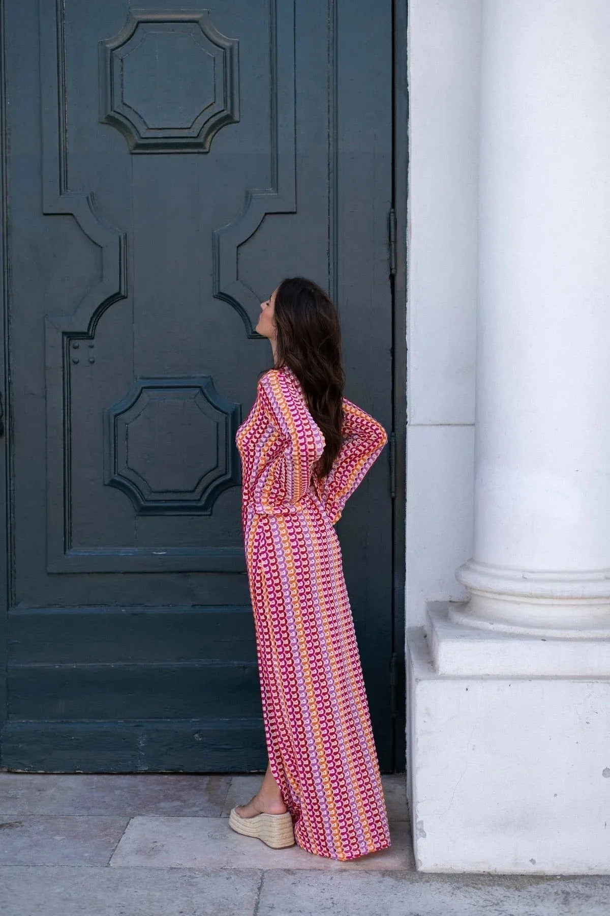 Maxivestido de crochet a rayas Lieke