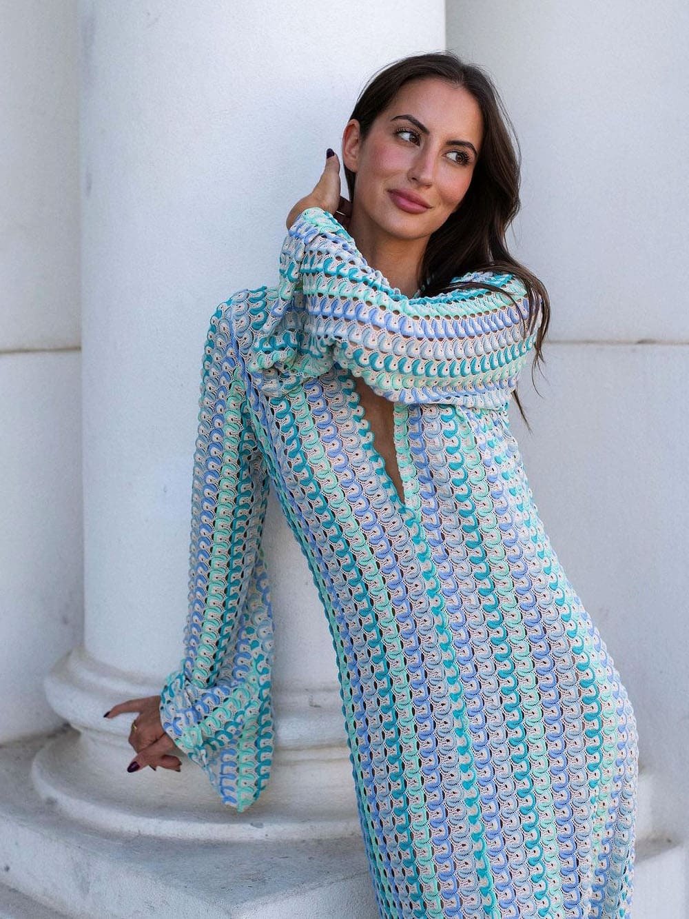 Maxivestido de crochet a rayas Lieke