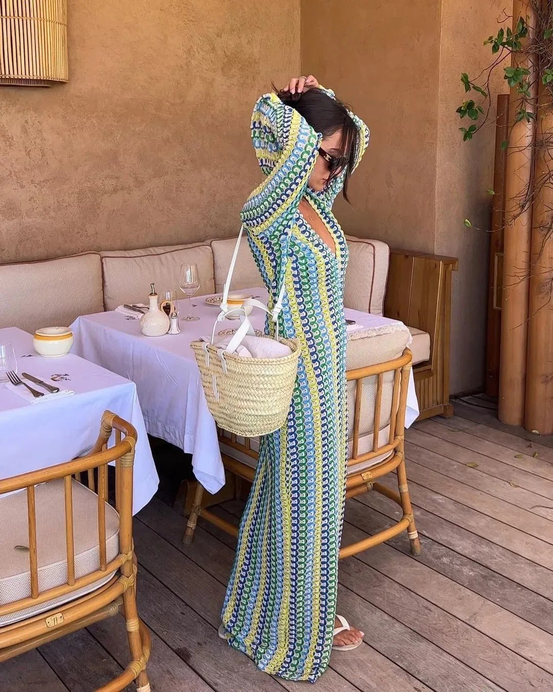 Maxivestido de crochet a rayas Lieke