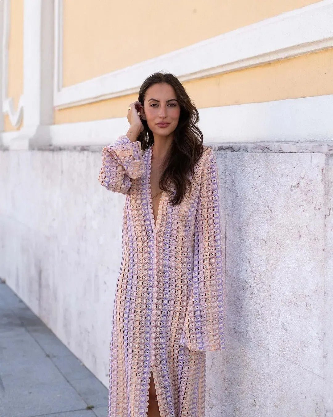 Maxivestido de crochet a rayas Lieke