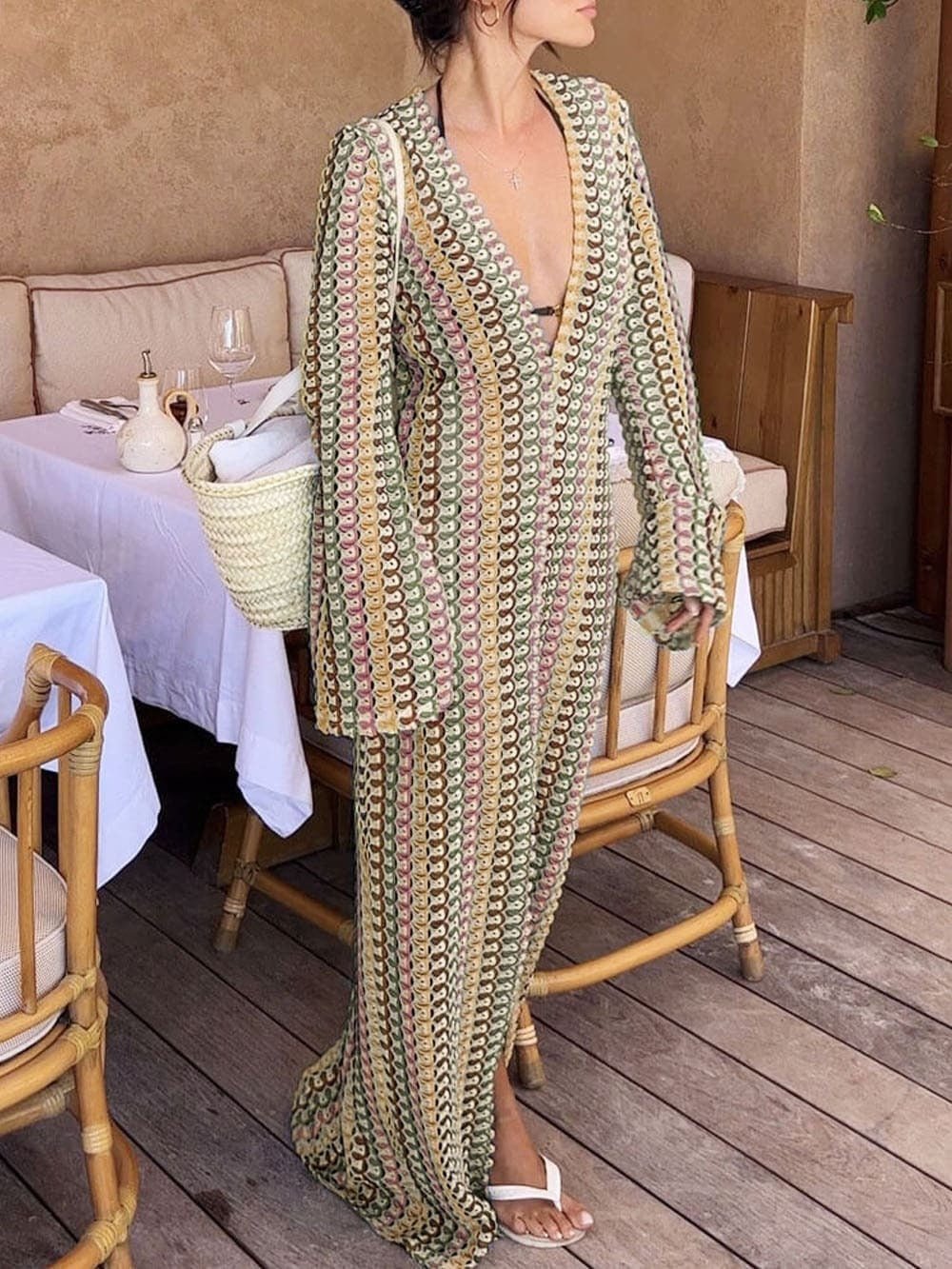 Maxivestido de crochet a rayas Lieke