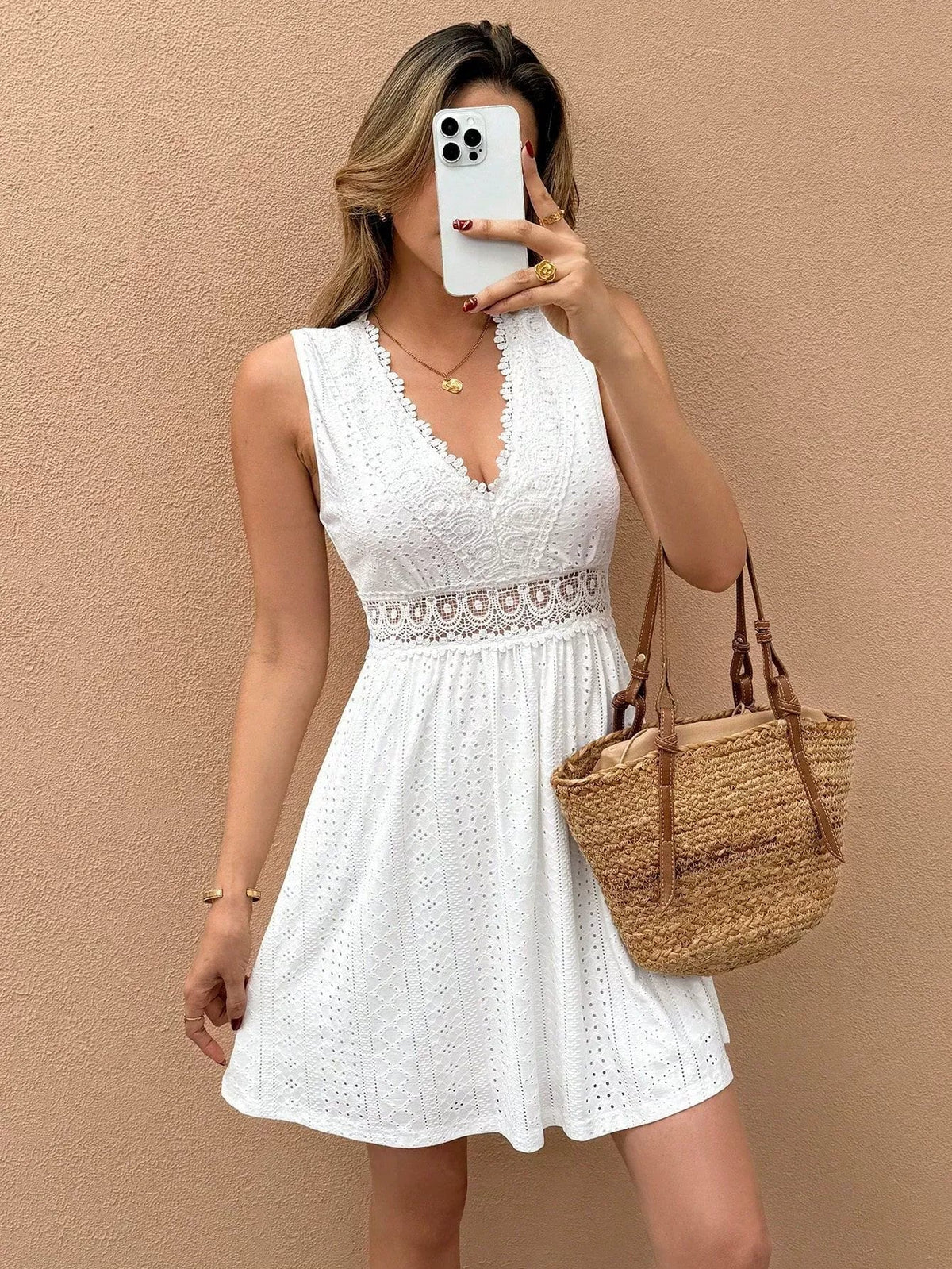 Minivestido Lily de jacquard con encaje de patchwork
