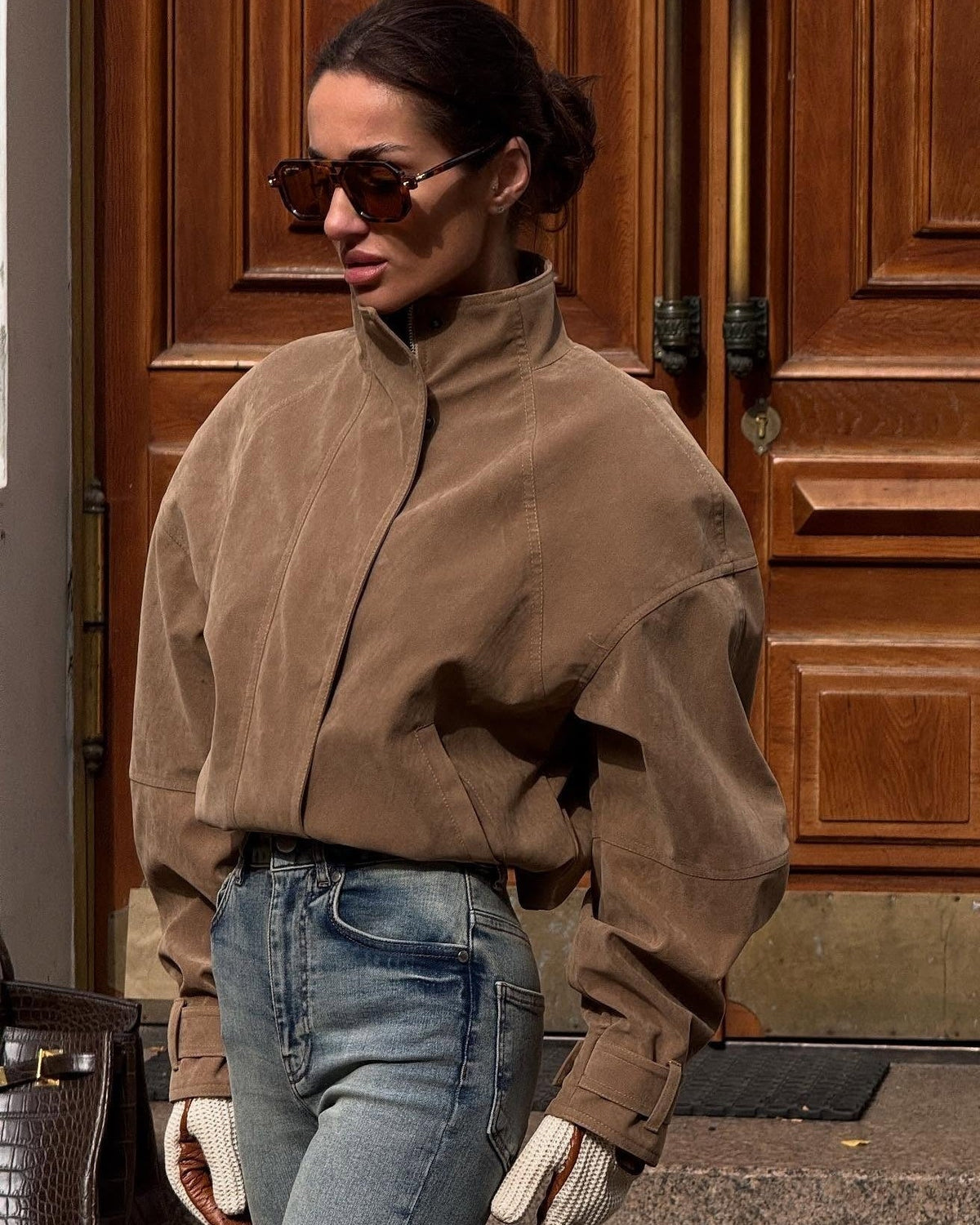 Chaqueta de ante sintético con cremallera Linda