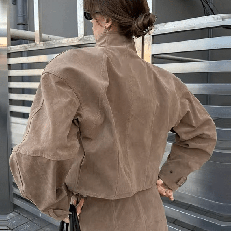 Chaqueta de ante sintético con cremallera Linda