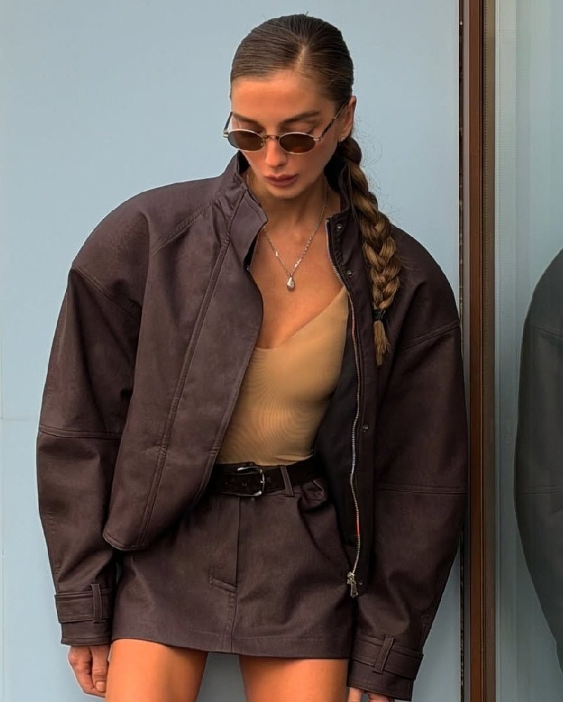 Chaqueta de ante sintético con cremallera Linda