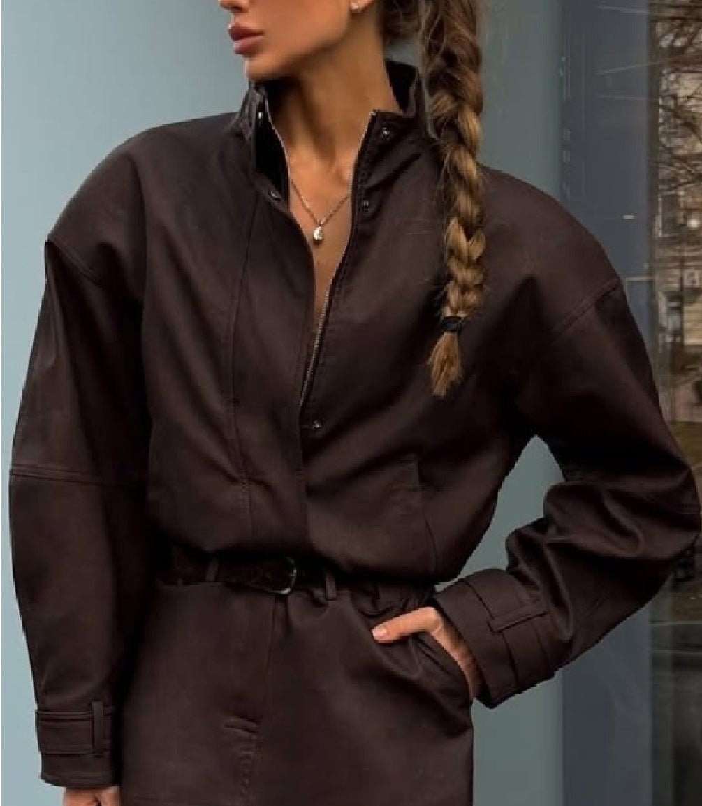 Chaqueta de ante sintético con cremallera Linda