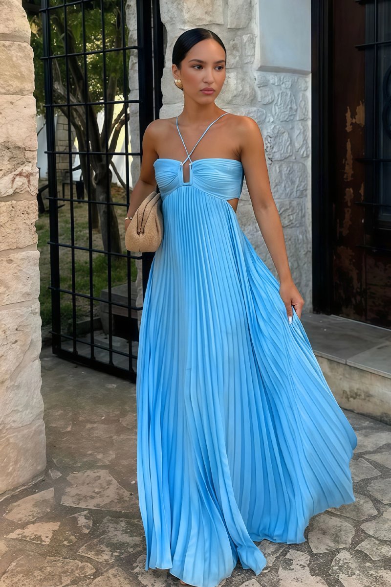 Vestido largo plisado con abertura Lindsay