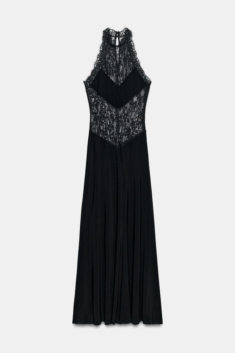Maxivestido de encaje semitransparente con escote halter Lindsay