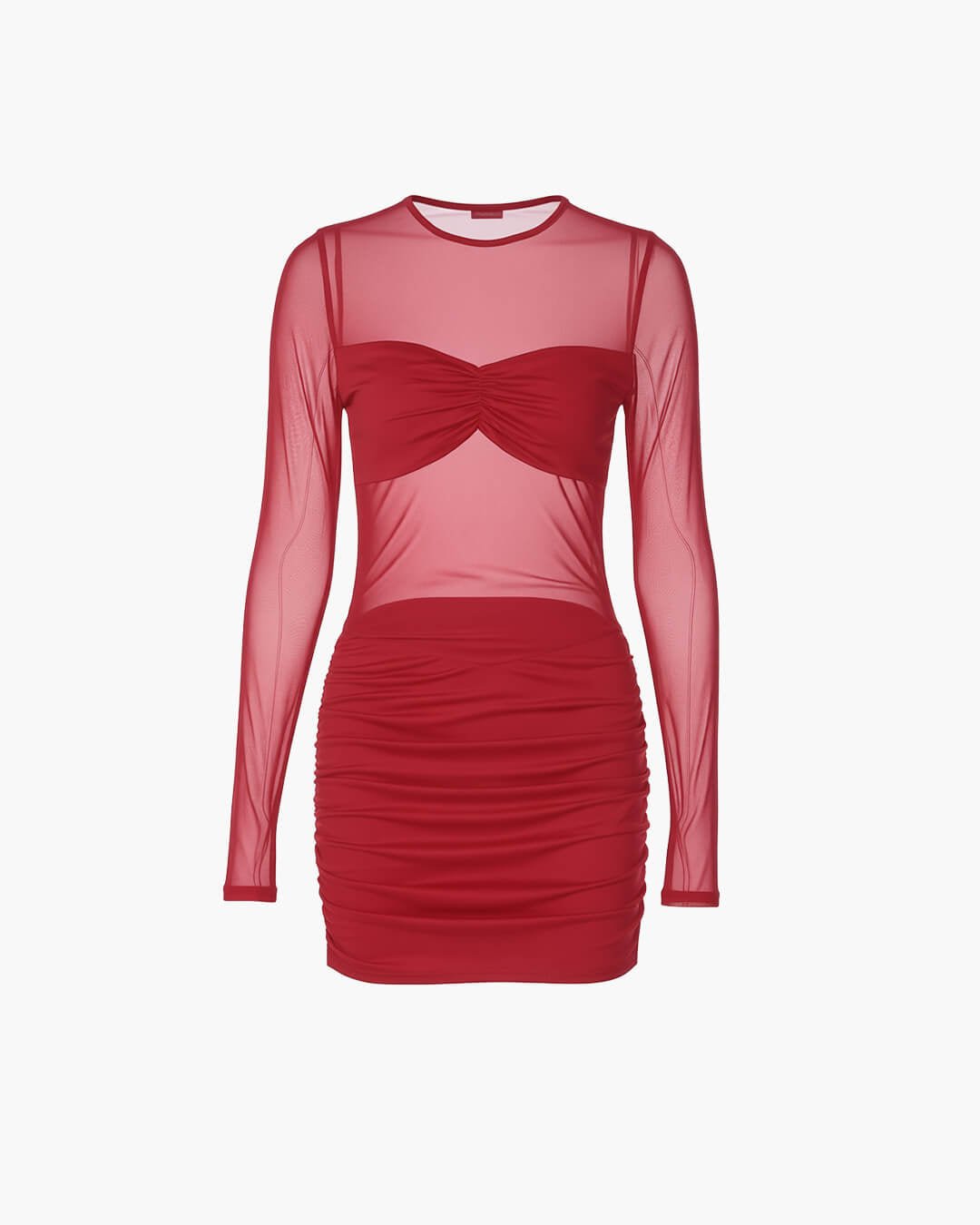 Vestido mini fruncido Lindy de malla transparente