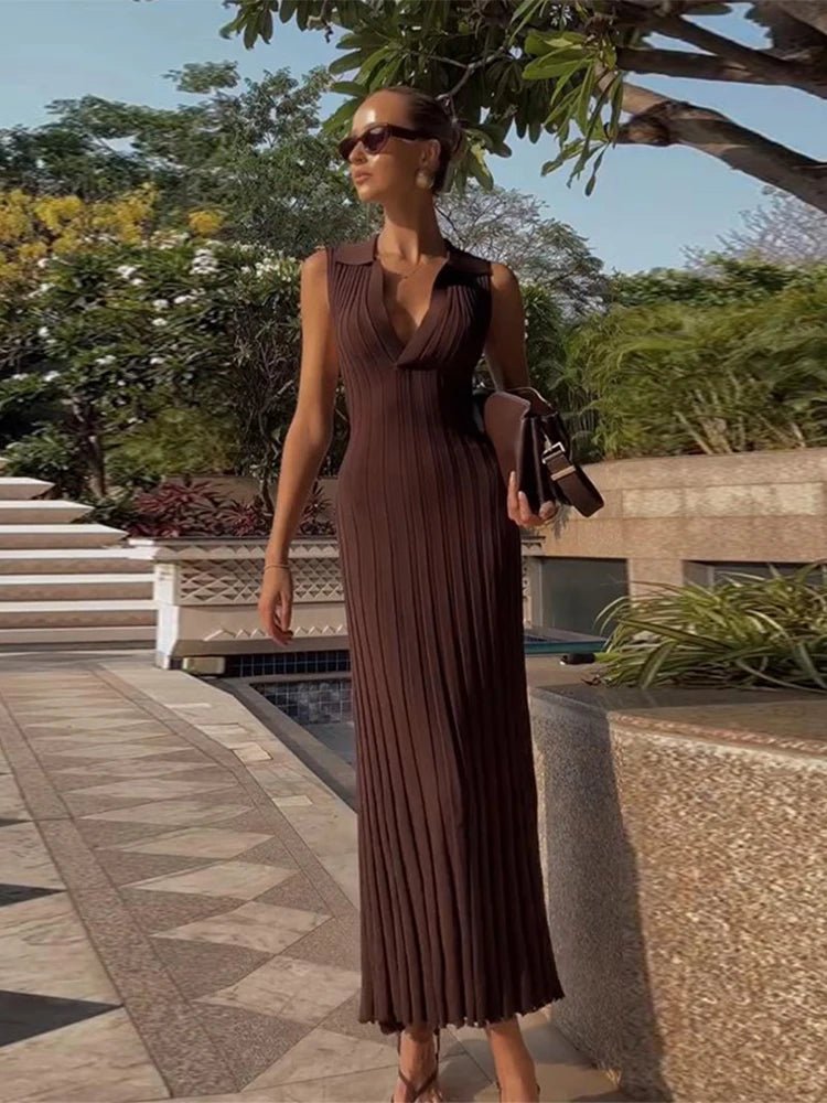 Vestido largo de punto plisado sin mangas Lise