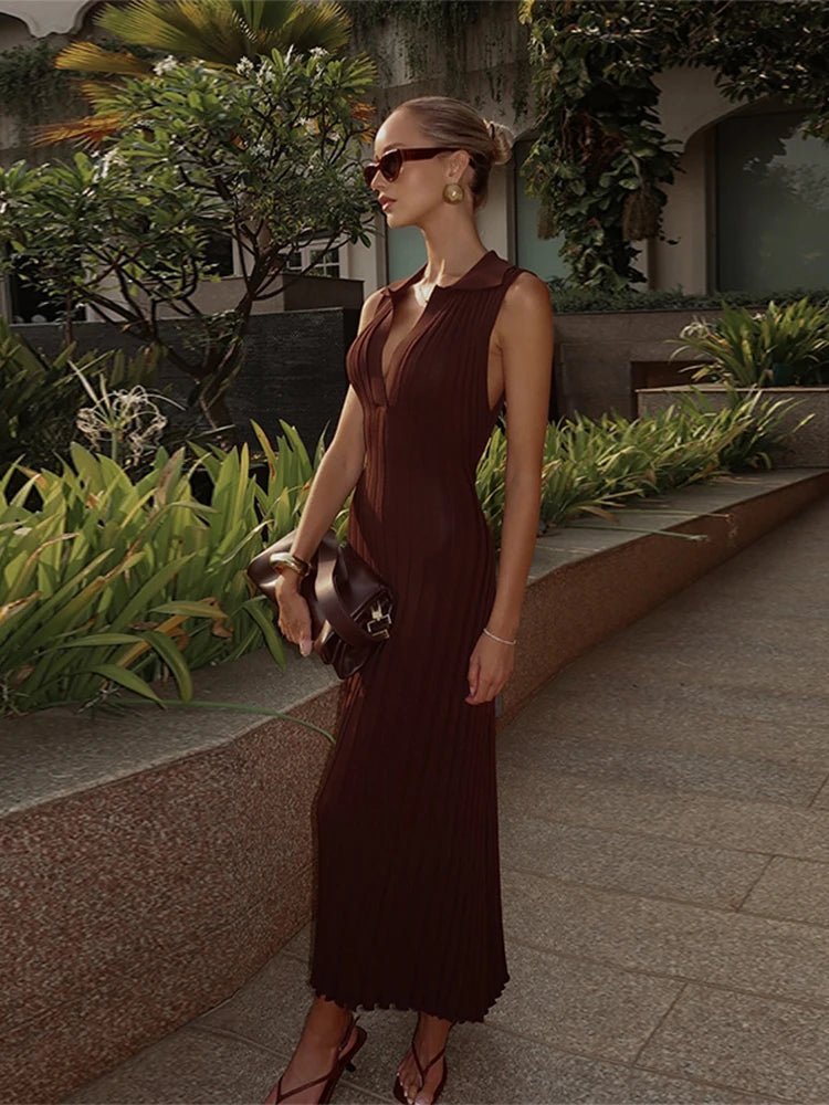 Vestido largo de punto plisado sin mangas Lise