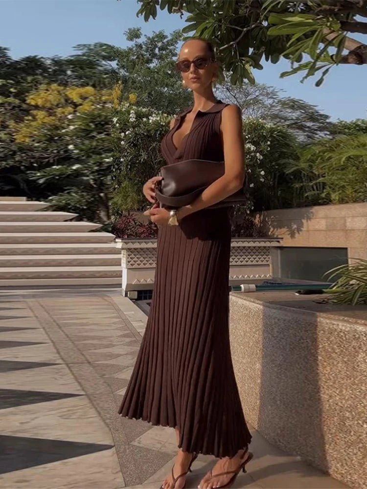 Vestido largo de punto plisado sin mangas Lise