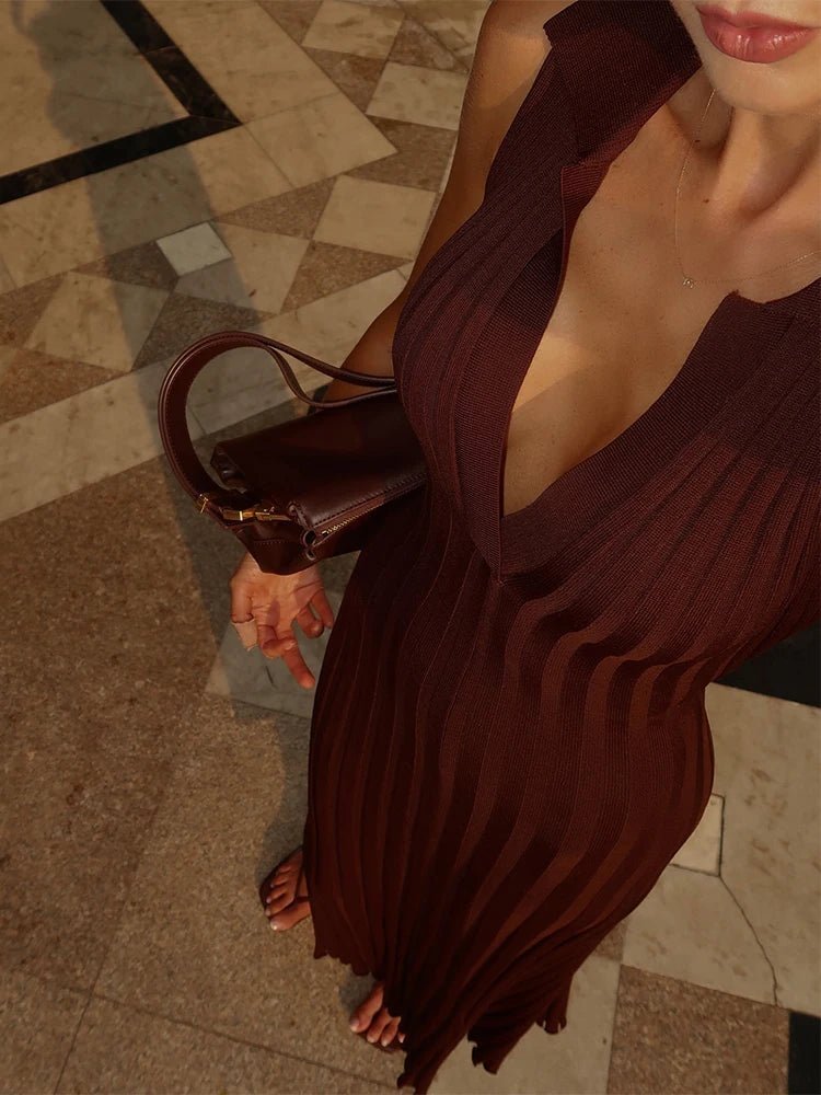 Vestido largo de punto plisado sin mangas Lise