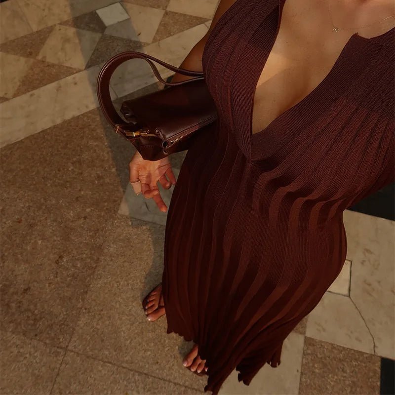 Vestido largo de punto plisado sin mangas Lise