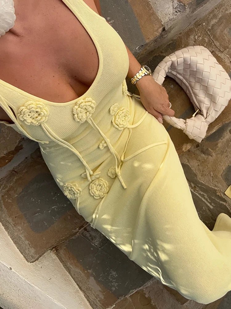 Vestido de punto con flores en 3D para vacaciones Lola