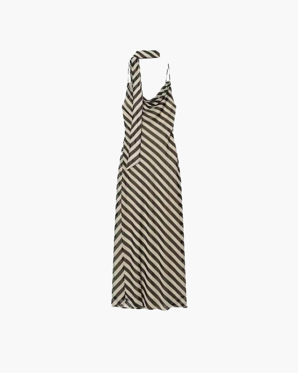 Vestido largo con estampado de rayas y pañuelo Lola