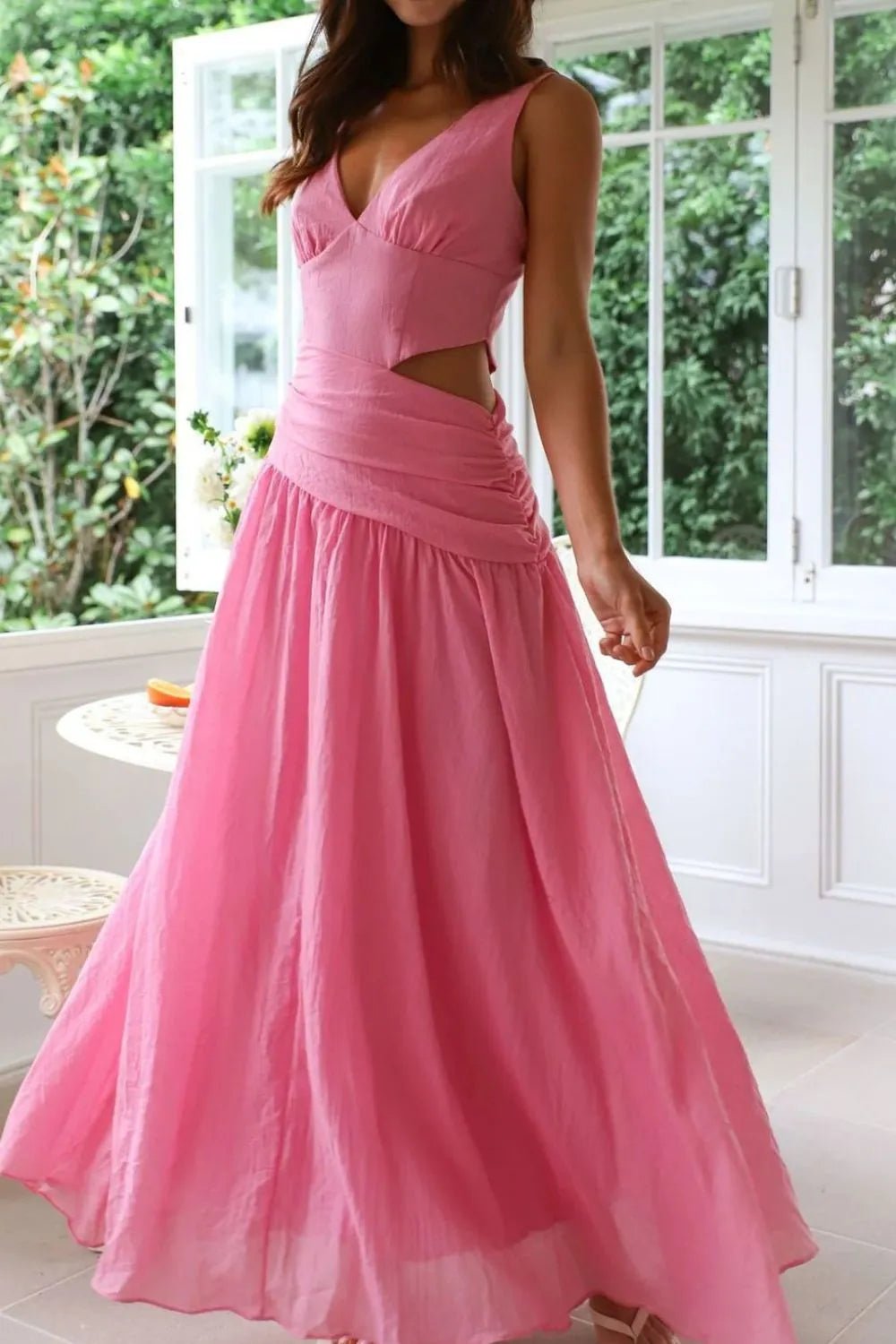 Vestido maxi fruncido con aberturas Lolita