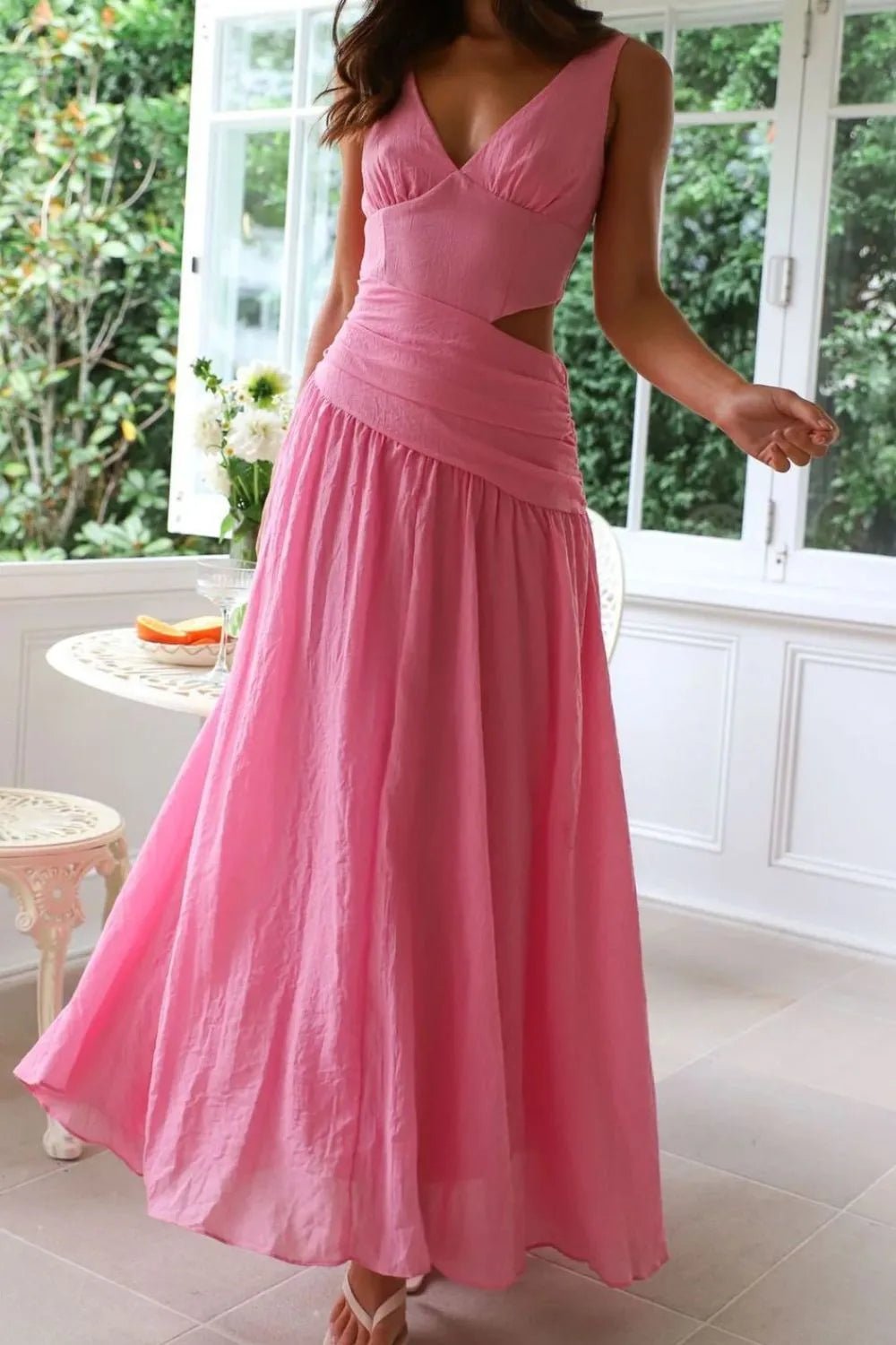Vestido maxi fruncido con aberturas Lolita