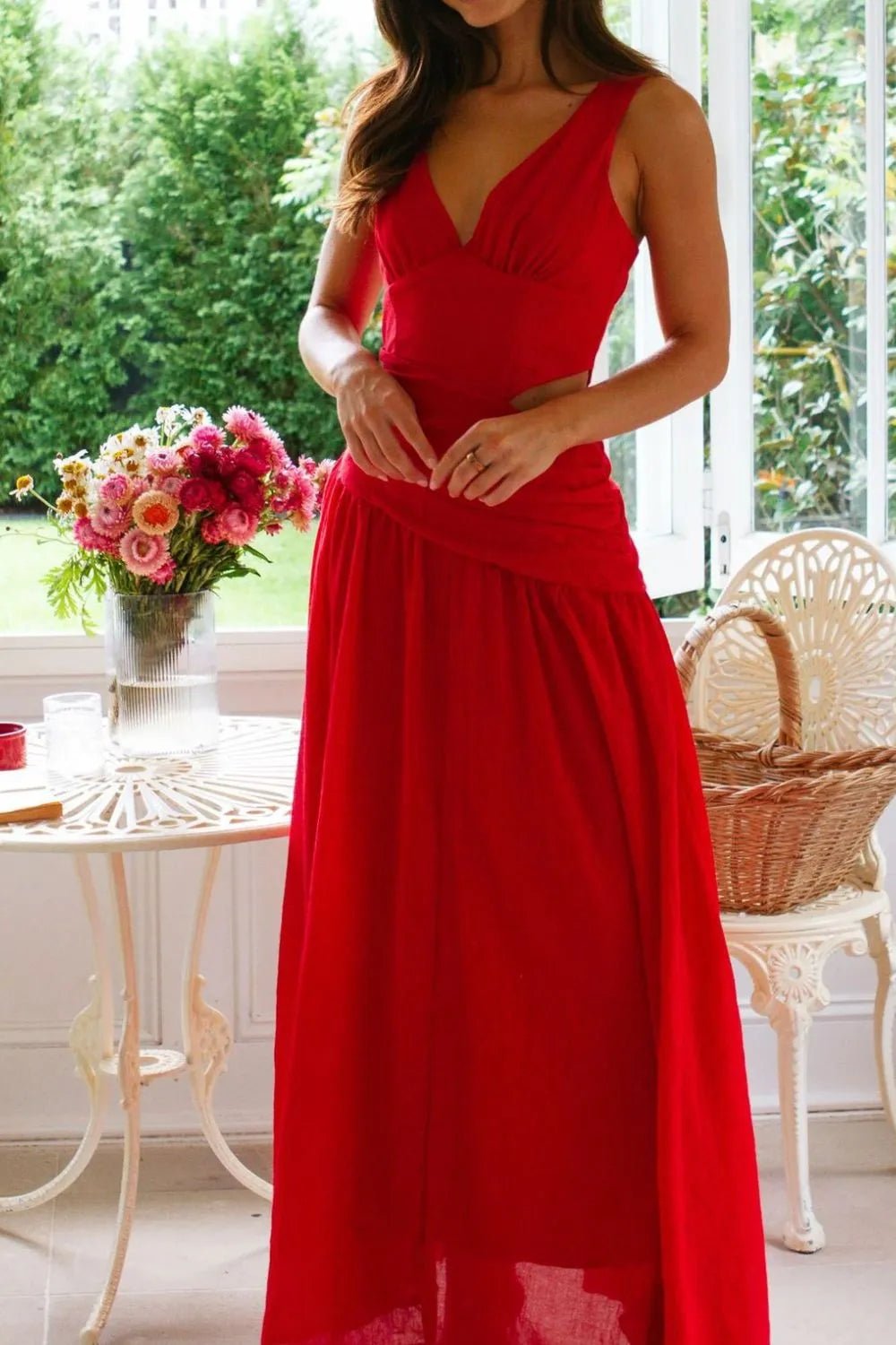 Vestido maxi fruncido con aberturas Lolita