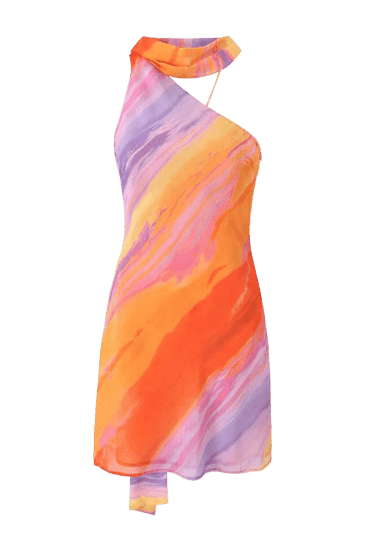 Vestido corto con acabado satinado de un solo hombro Lotte