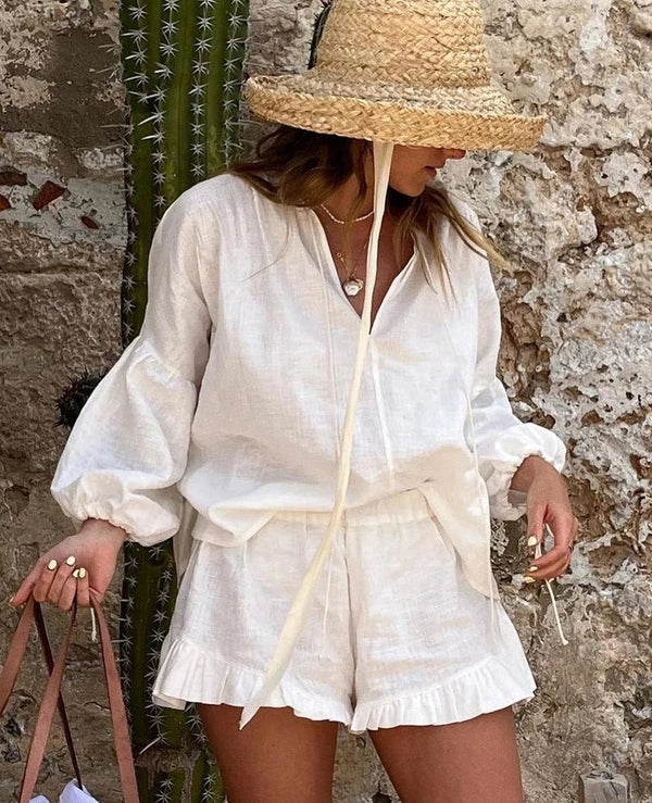 Conjunto de manga larga y shorts con volantes Luna