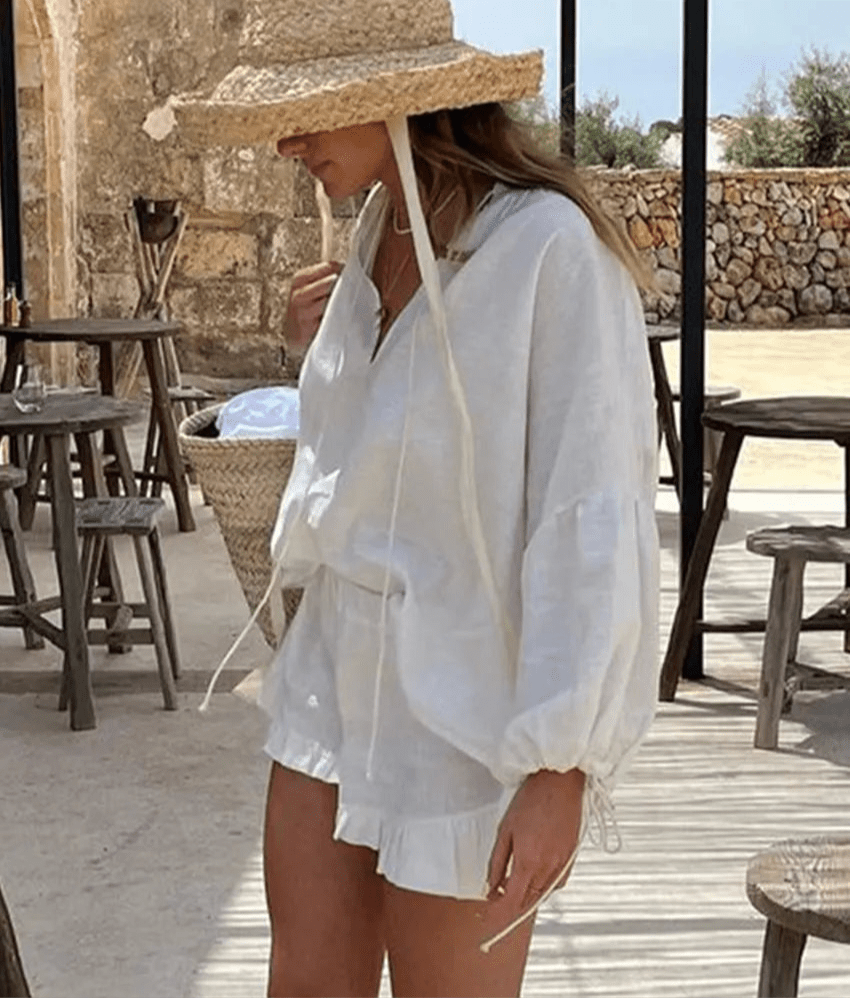 Conjunto de manga larga y shorts con volantes Luna