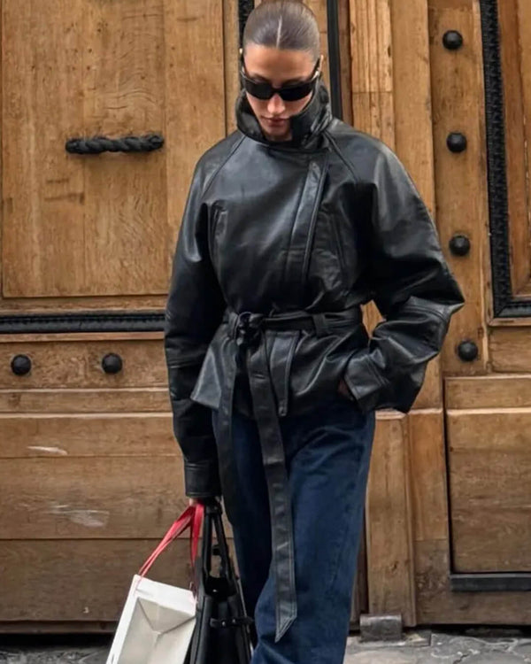 Chaqueta de motociclista de cuero sintético Maggie