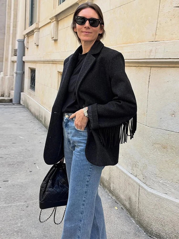 Chaqueta blazer con flecos Marcelle