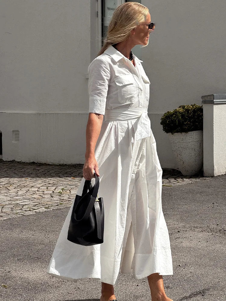 Vestido camisero midi con cinturón Margaux