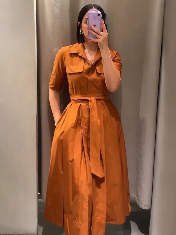Vestido camisero midi con cinturón Margaux