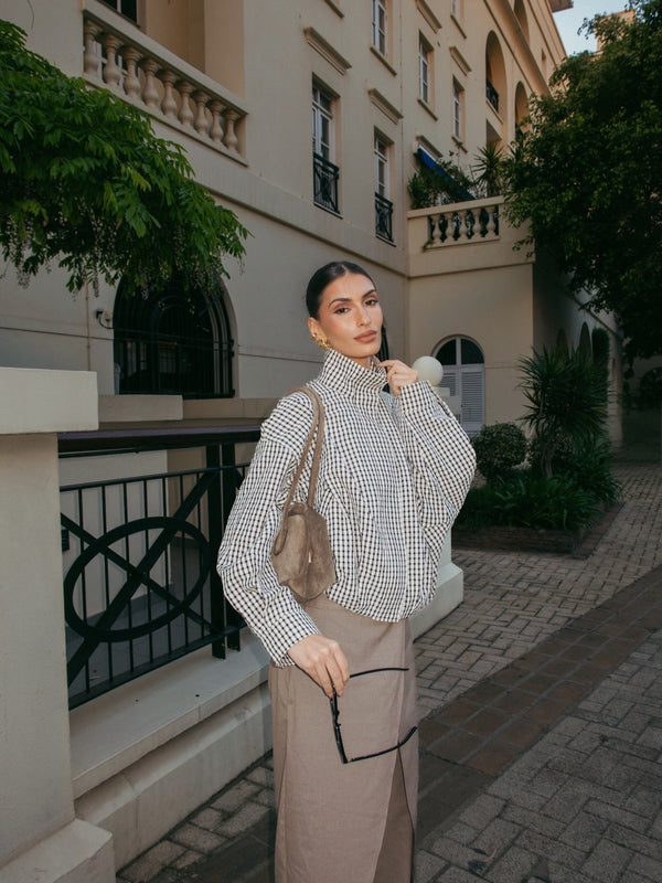 Chaqueta Margot de cuadros con cuello alto