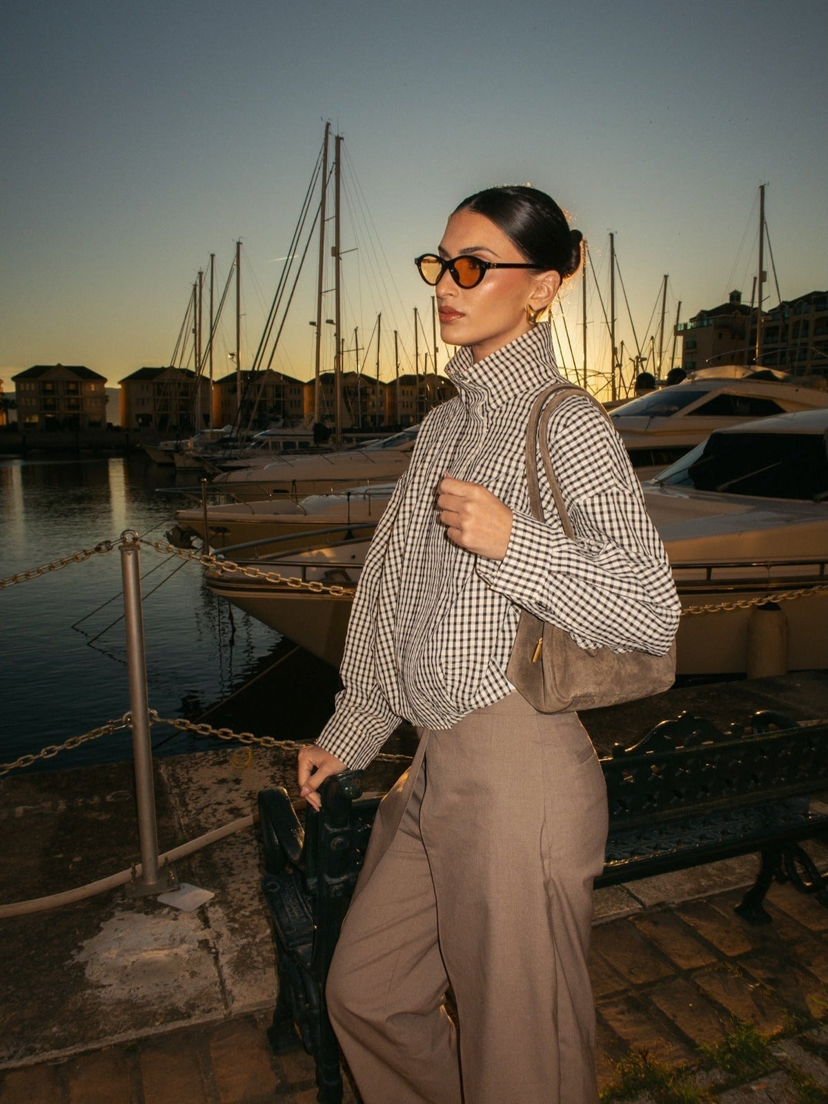 Chaqueta Margot de cuadros con cuello alto