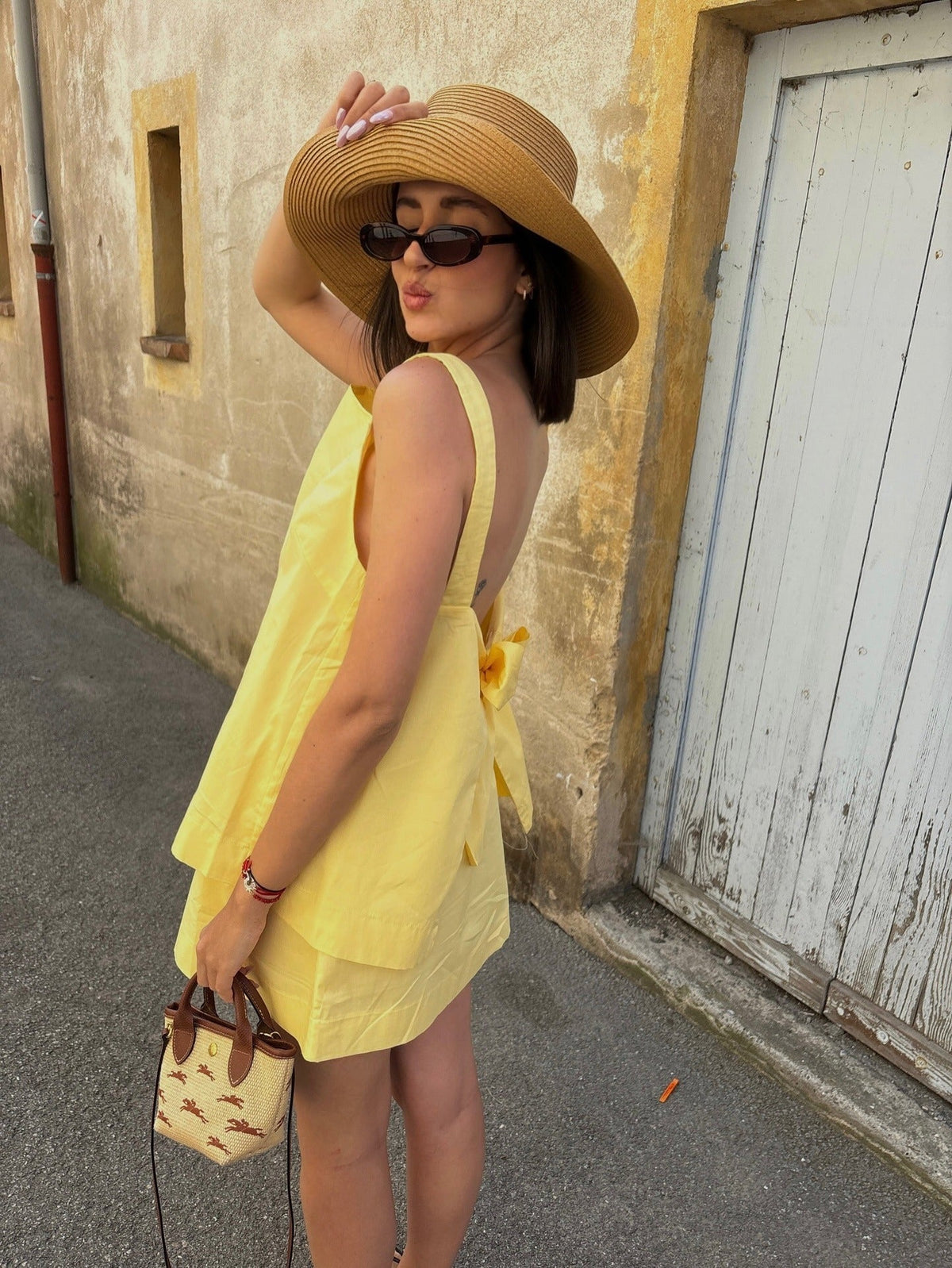 Conjunto de top de tirantes y falda amarillo limón Maria
