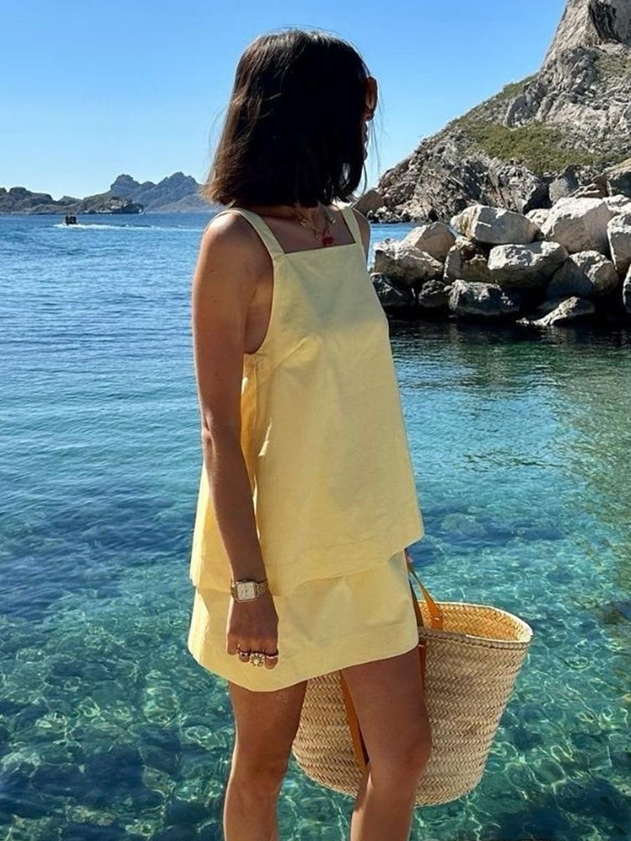 Conjunto de top de tirantes y falda amarillo limón Maria