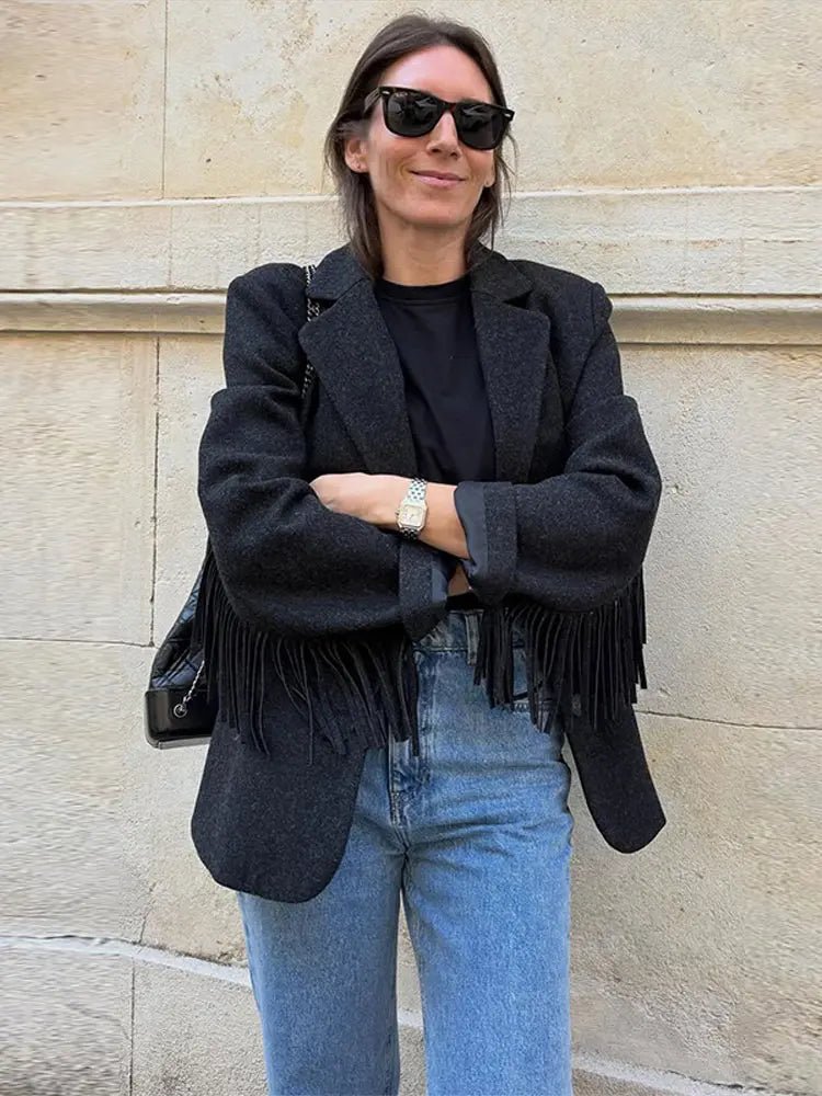 Blazer bomber con detalles de flecos Maria