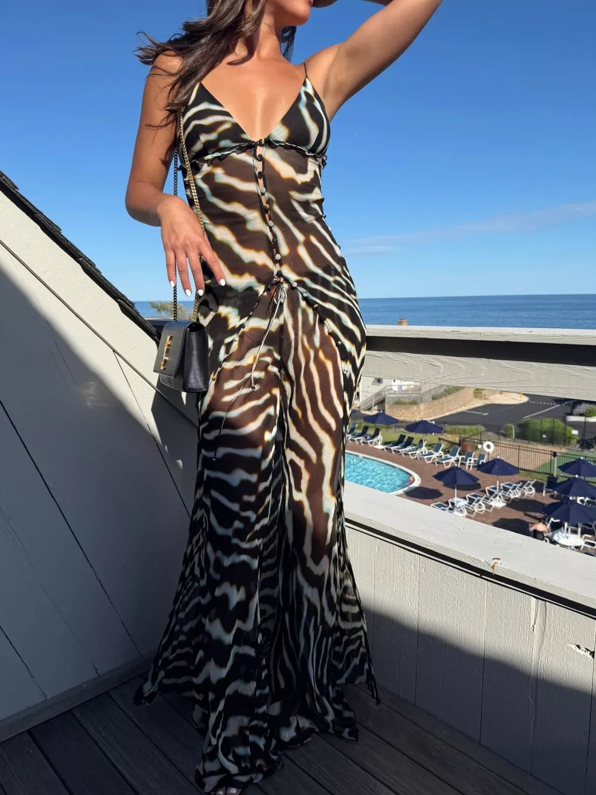 Conjunto coordinado de gasa con estampado de cebra Marina