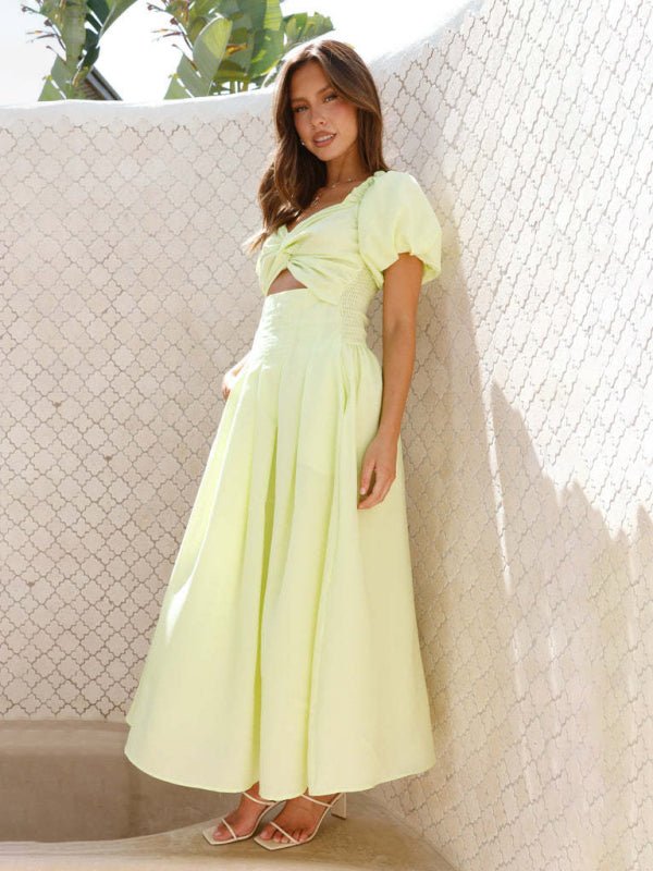 Vestido midi calado con mangas abullonadas Maritoni