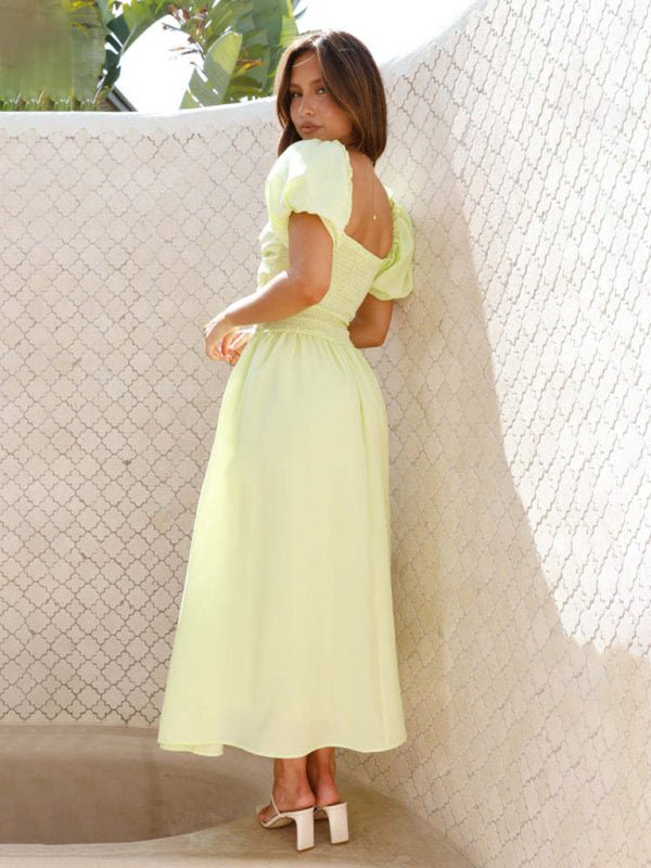 Vestido midi calado con mangas abullonadas Maritoni