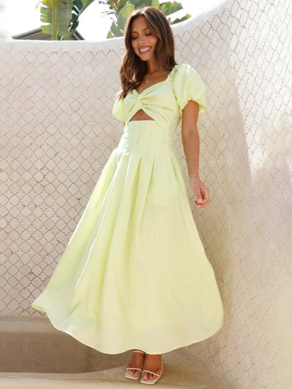Vestido midi calado con mangas abullonadas Maritoni