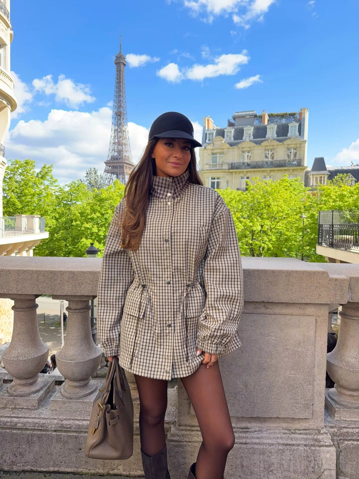 Chaqueta de cuadros con cremallera Marnie