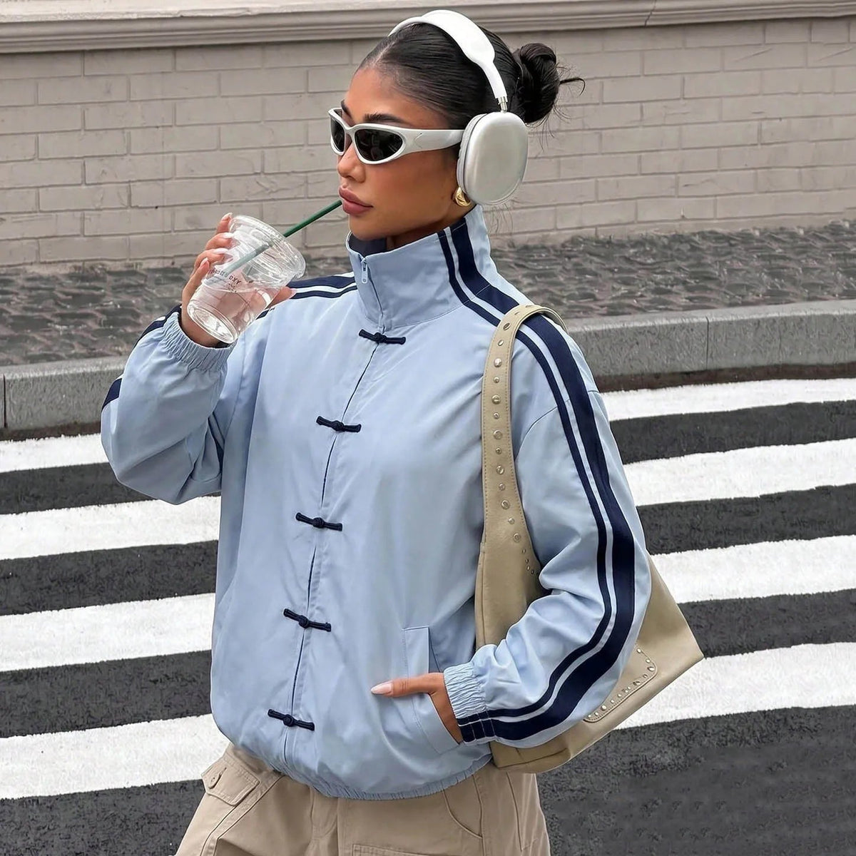 Chaqueta oversize a rayas estilo mandarina Mary