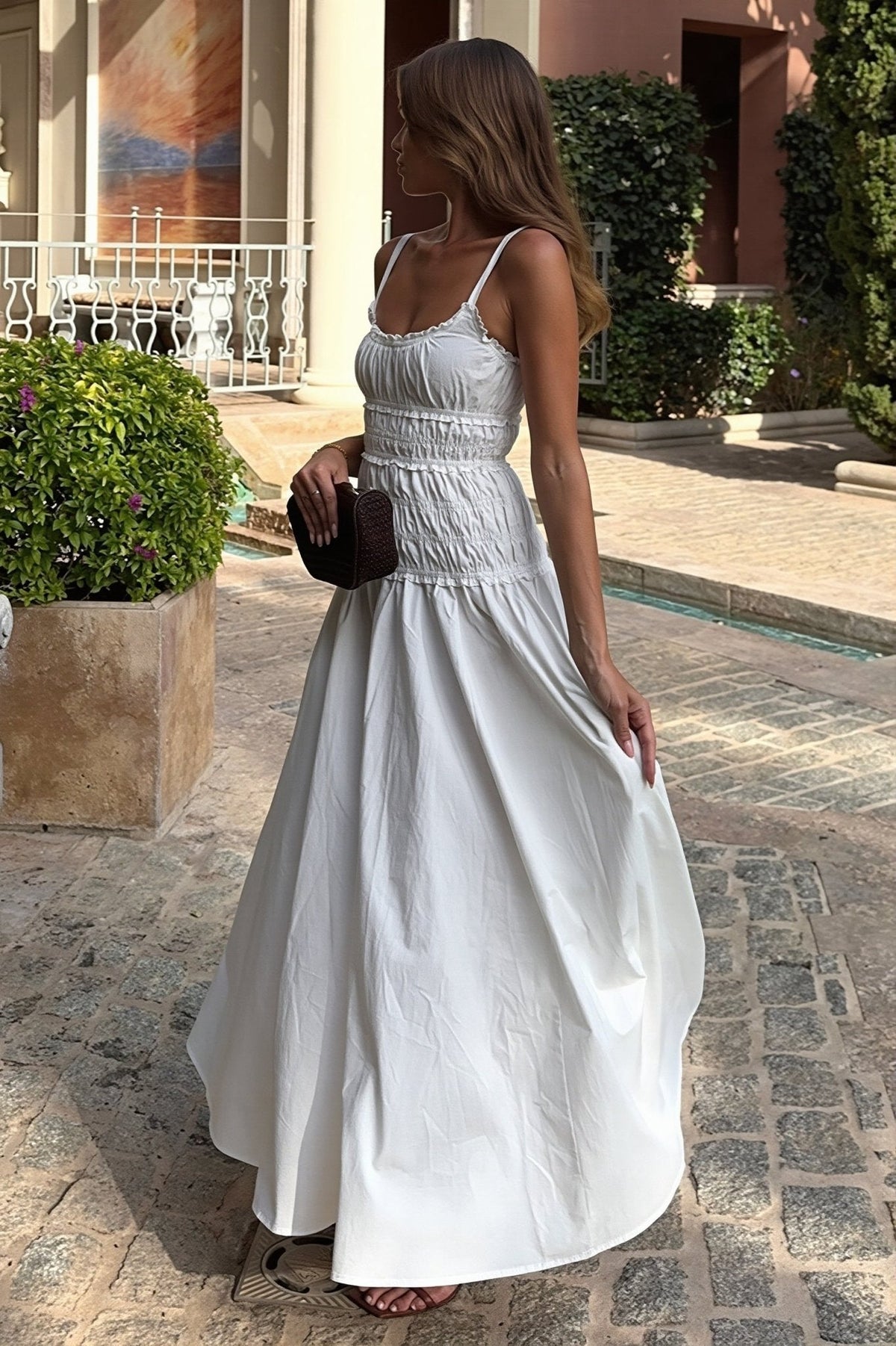 Vestido largo ajustado de escote cuadrado Mary