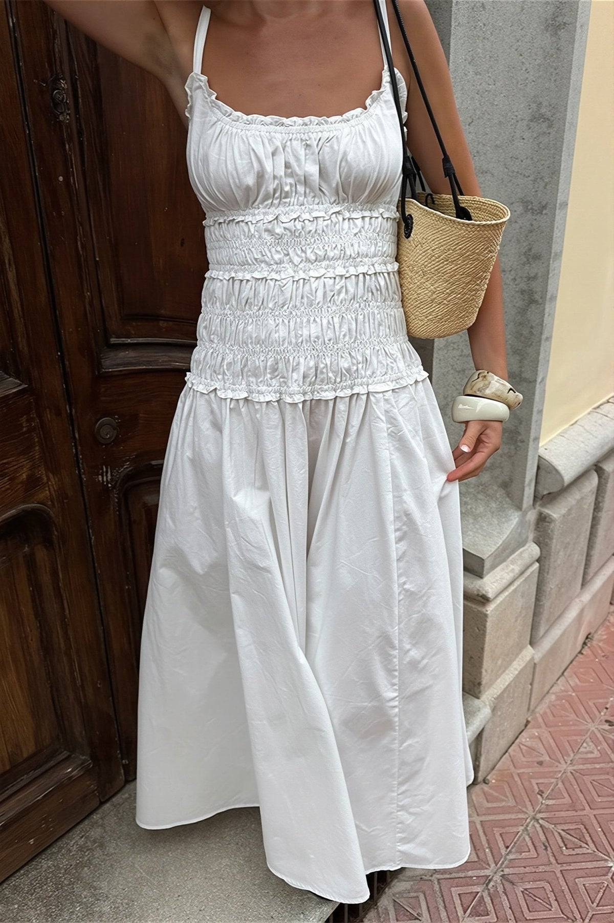Vestido largo ajustado de escote cuadrado Mary